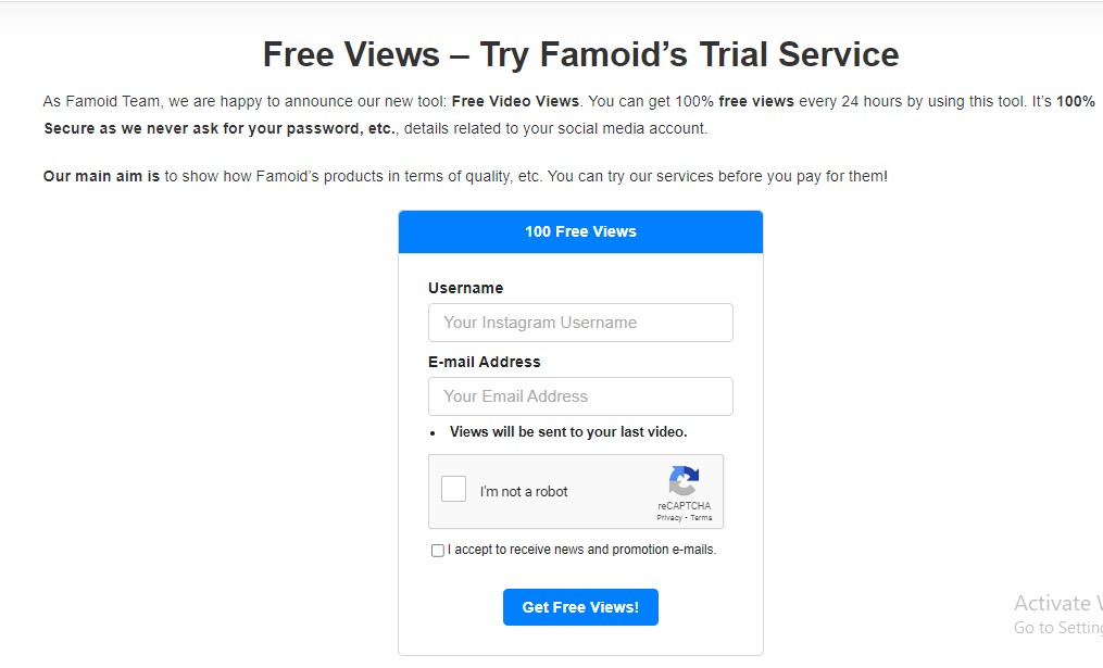 Famoid tool free trial Instagram view