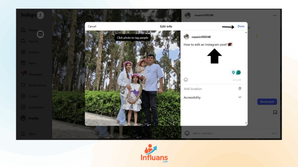 how to edit an Instagram post