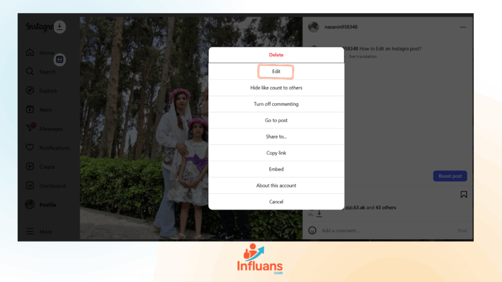 how to edit an Instagram post
