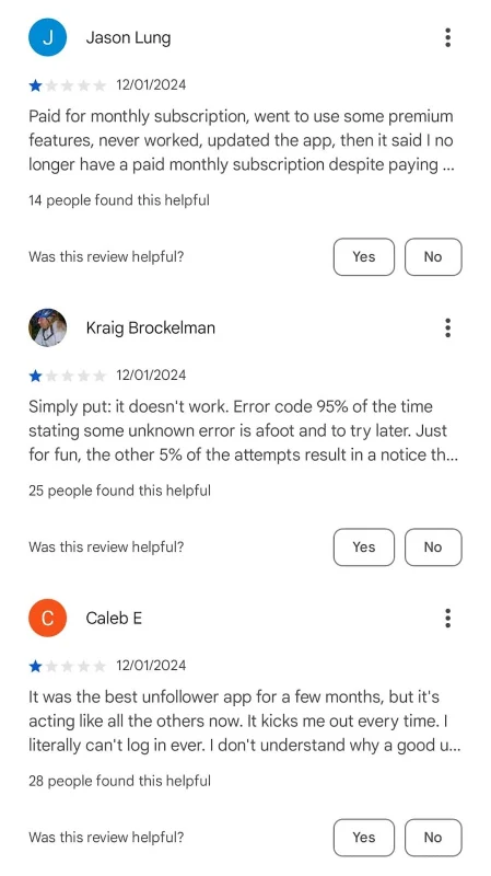 Followers & Unfollowers reviews