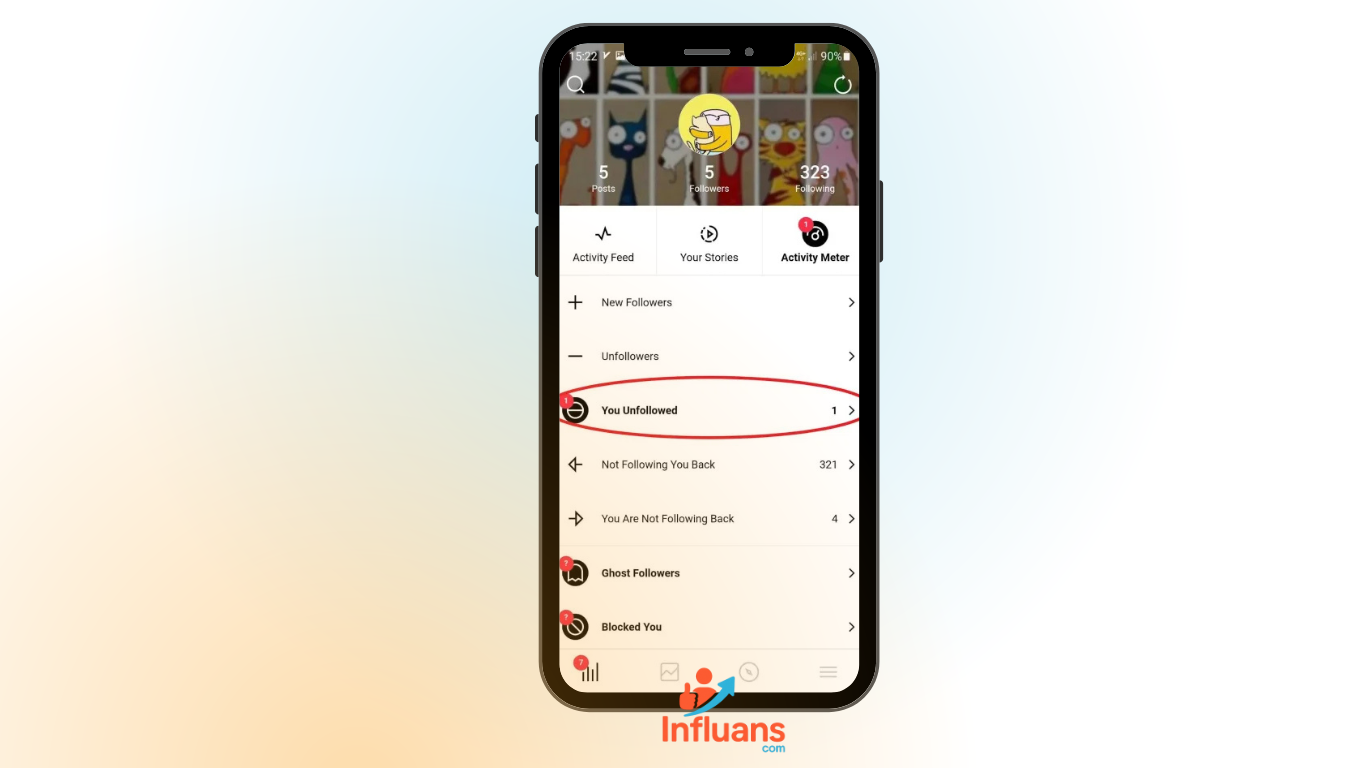 FollowMeter app indicating who I unfollowed on Instagram